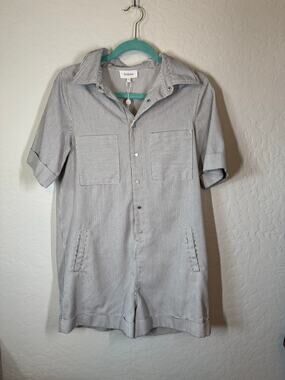 Bohme Striped Shorts Romper Black Pin Stripe Size Small NWT